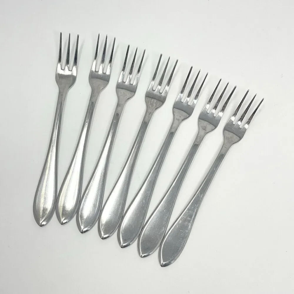 RETRONEU 18/8 Stainless Flatware ROSEANNE Set of 7Cocktail Seafood Forks 5.5”